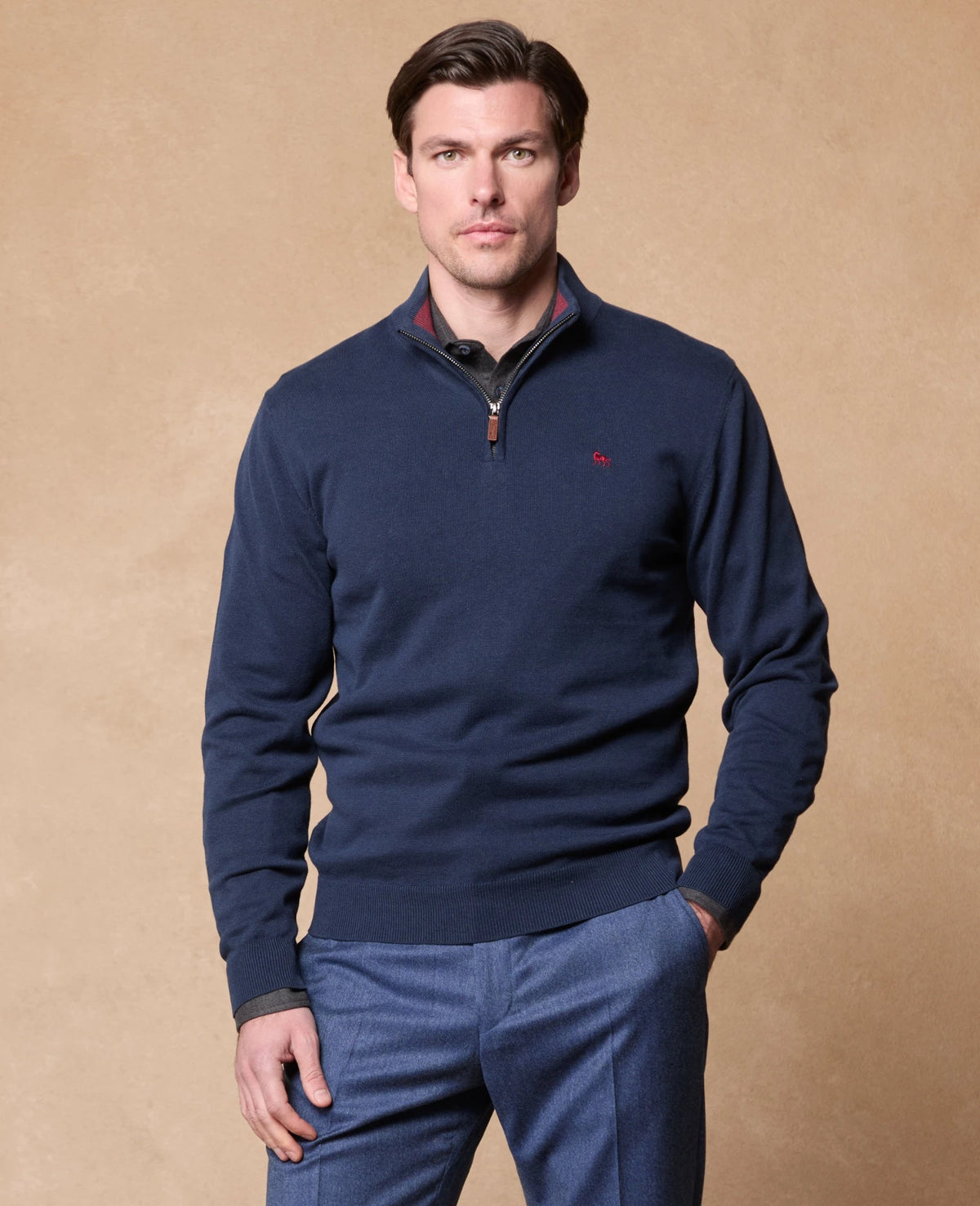 MAGEE Sean Cotton 1/4 Zip Jumper - Dark Blue