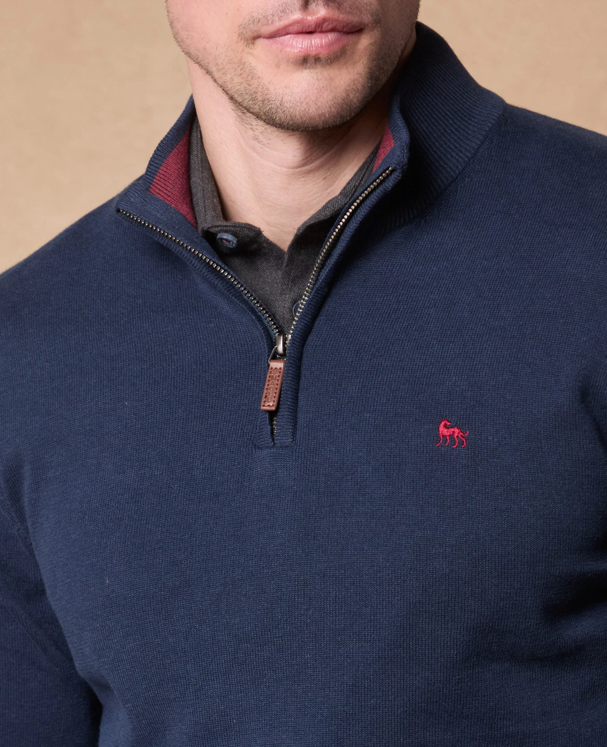 MAGEE Sean Cotton 1/4 Zip Jumper - Dark Blue