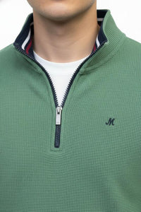 MINERAL Brendan Waffle Knit 1/4 Zip Sweater - Green