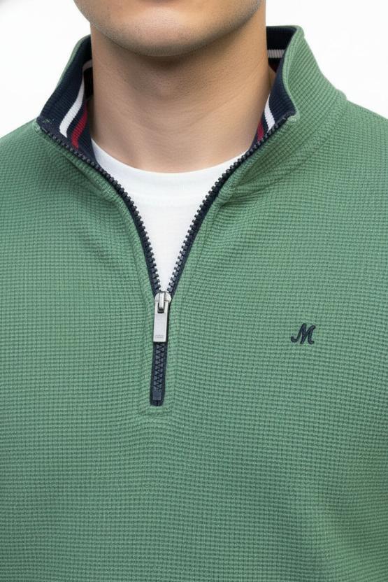 MINERAL Brendan Waffle Knit 1/4 Zip Sweater - Green