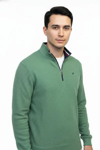 MINERAL Brendan Waffle Knit 1/4 Zip Sweater - Green