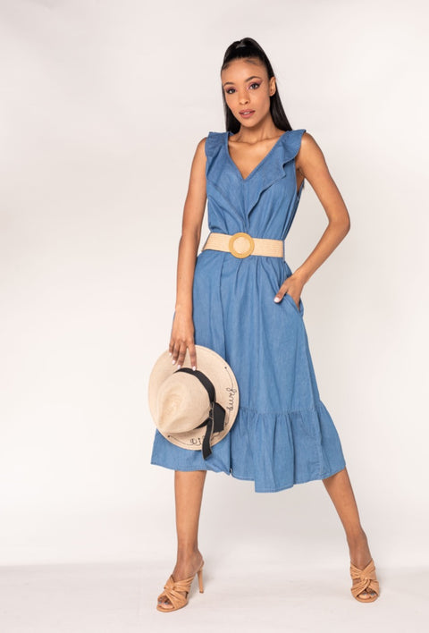 COPE CLOTHING : Denim Ruffle Dress