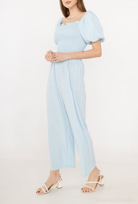 COPE CLOTHING : Bardot Top Jumpsuit - Blue