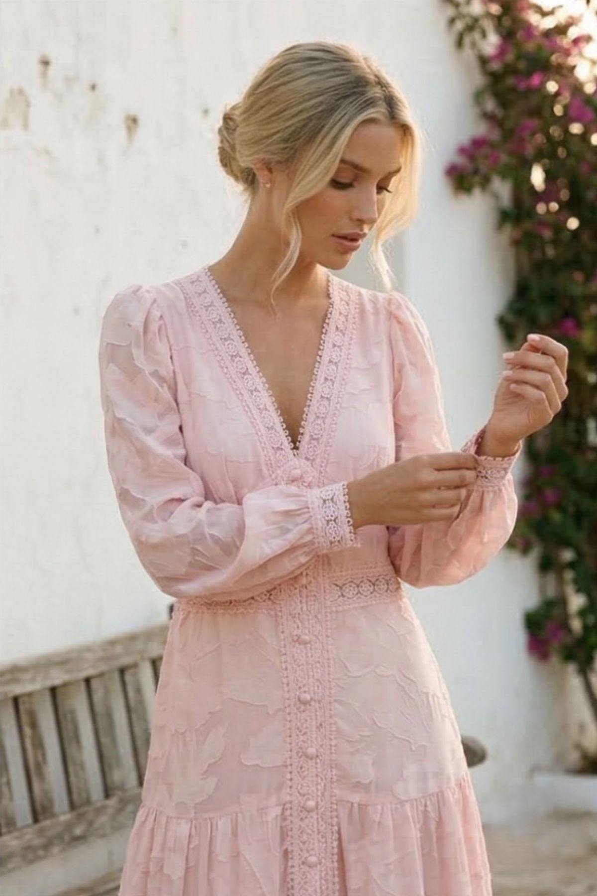 COPE CLOTHING Emma Intricate Crochet Dress - Pink