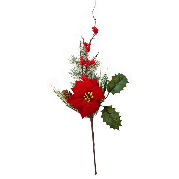WGP Red Poinsettia & Berry Christmas Spray with Pinecones 57cm