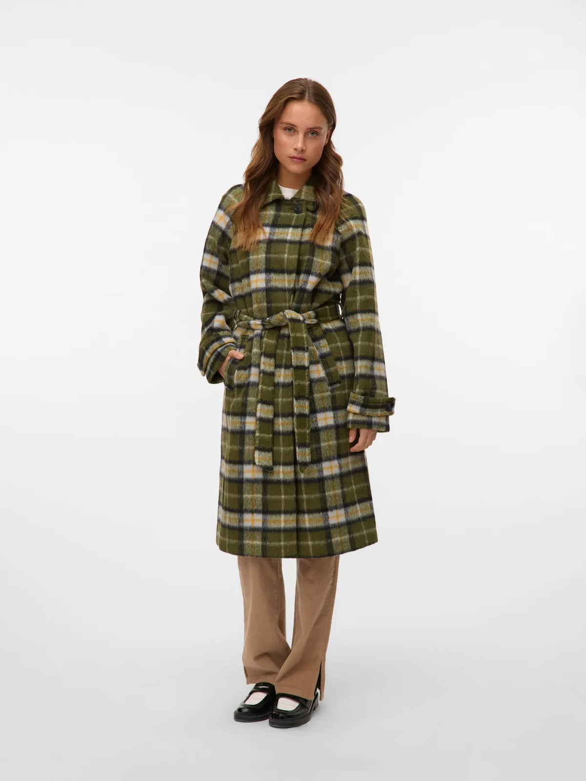 VERO MODA Pucci Long Coat - Green Check