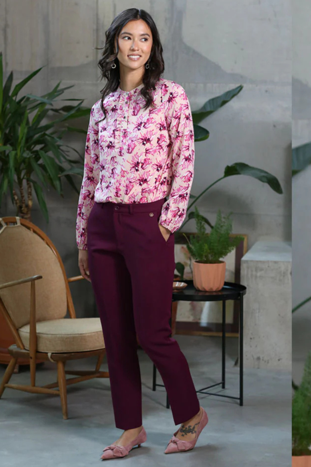 RANT & RAVE Bella Straight Leg Trousers - Cranberry