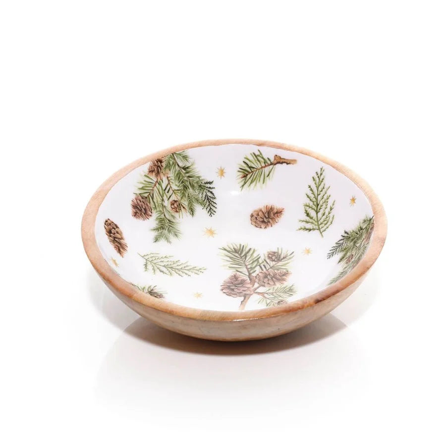 LANGS Evergreen Fir & Pinecone Mango Wood Bowl 25cm