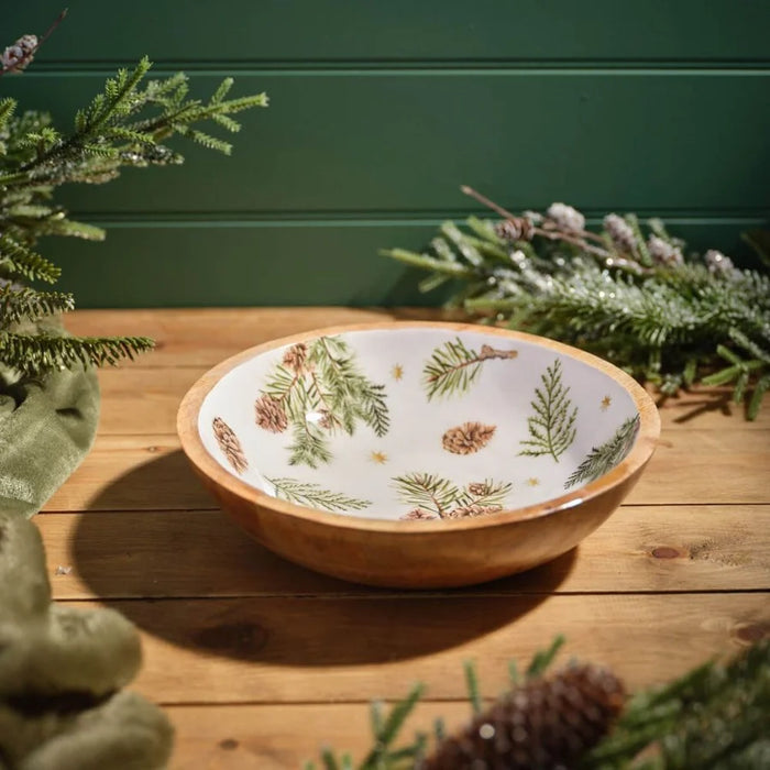 LANGS Evergreen Fir & Pinecone Mango Wood Bowl 25cm