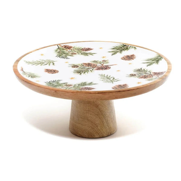 LANGS Evergreen Fir & Pinecone Mango Wood Cake Stand 30cm