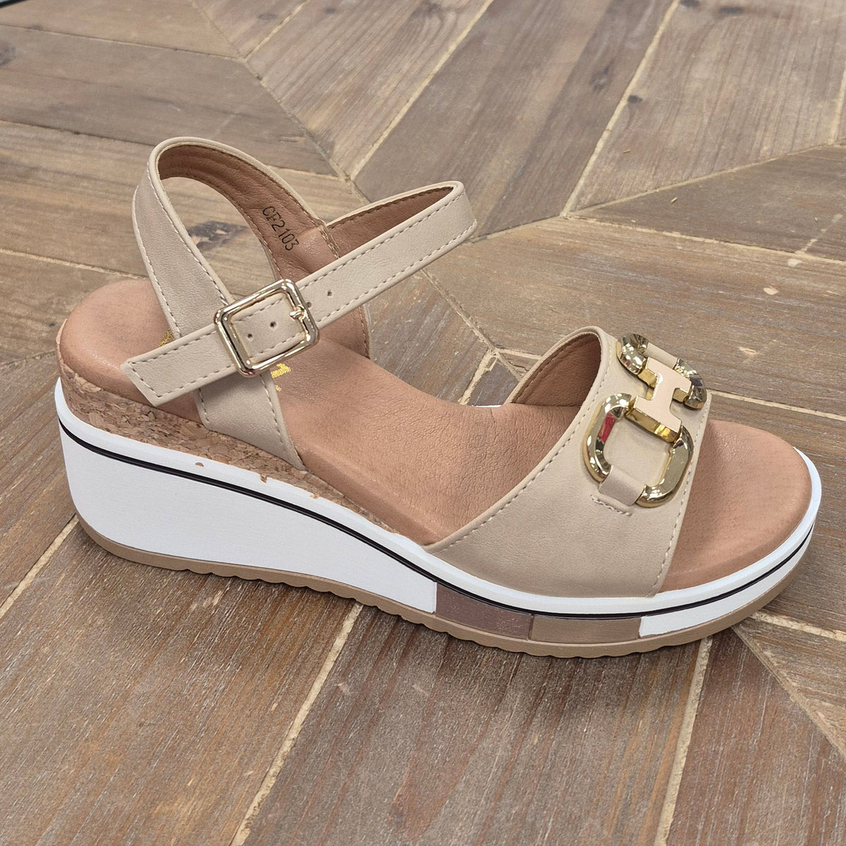 REDZ Gold Detail Wedge Sandal - Natural