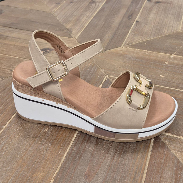 REDZ Gold Detail Wedge Sandal - Natural