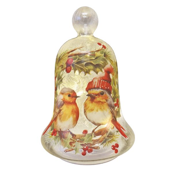 WGP Small Light-Up Christmas Bell with Robin Design 21cm