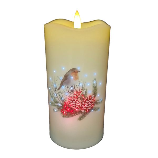 WGP Christmas Robin Fiber Optic Candle 15cm