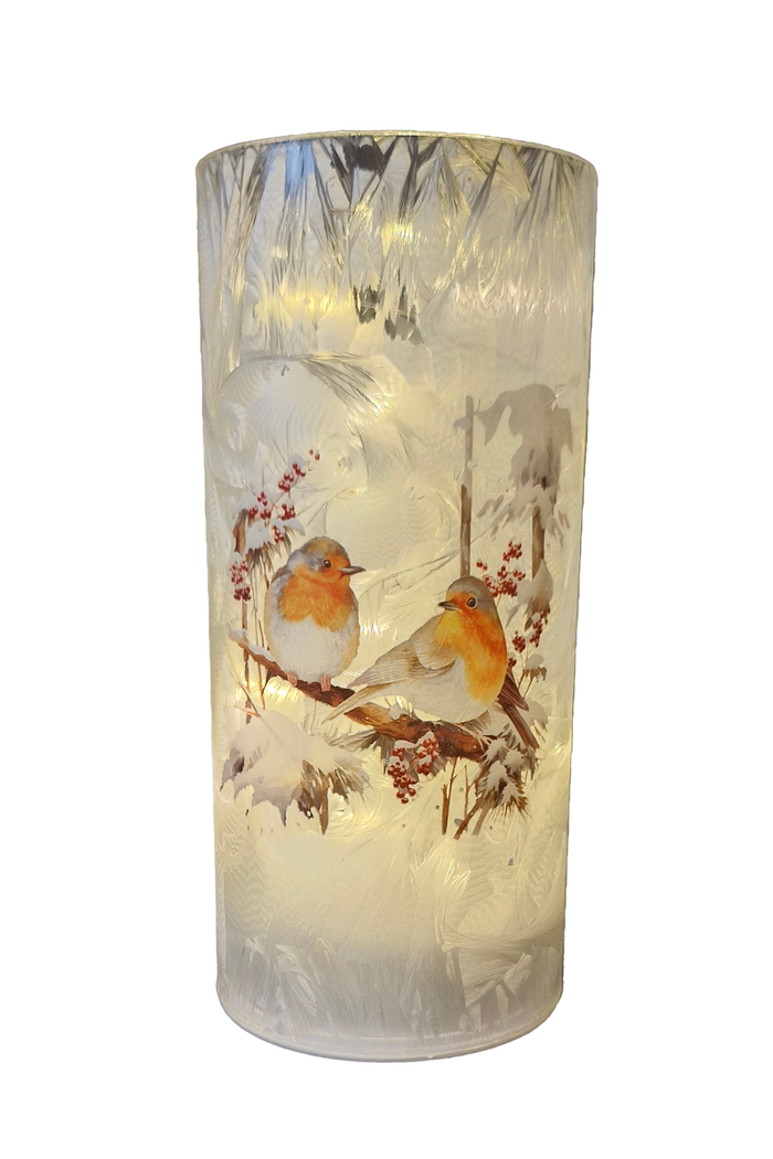 WGP LED Frosted Glass Lantern with Robins 20cm