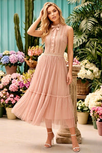 COPE CLOTHING Romantic Flowy Midi Dress - Pink