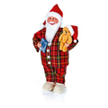 Christmas 45cm Santa in Tartan Pyjama's with Bear