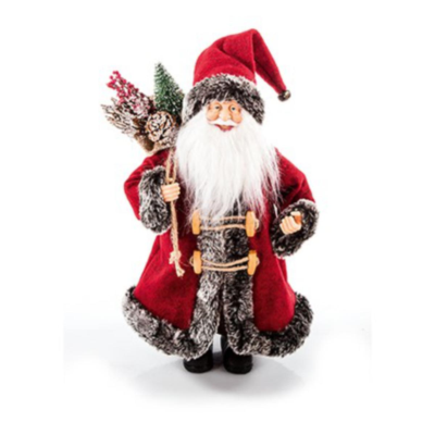 Christmas 30cm Burgundy Tree Top Santa with Lantern and Sack