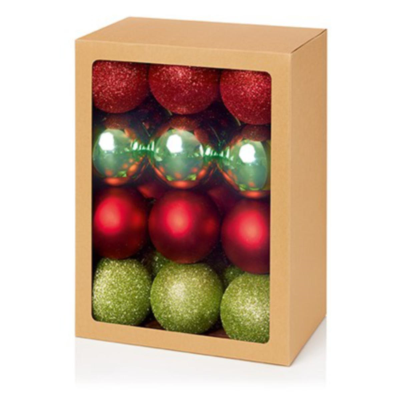 Christmas 24 x 60mm Red-Light Green Multi Finish Balls