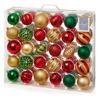 Christmas 60-70mm Mixed Colour Mix Bauble Pack - Red-Green-Gold