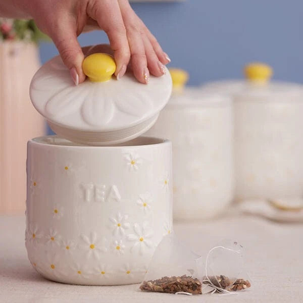Set De 3 Tarros De Almacenamiento Para Té, Café Y Azúcar – Price & Kensington Daisy Kitchen – Crema Con Diseño Floral – Gres
