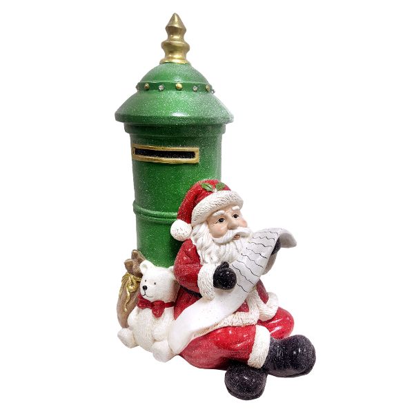 WGP Santa with Green Postbox & Teddy Bear Christmas Ornament 70cm