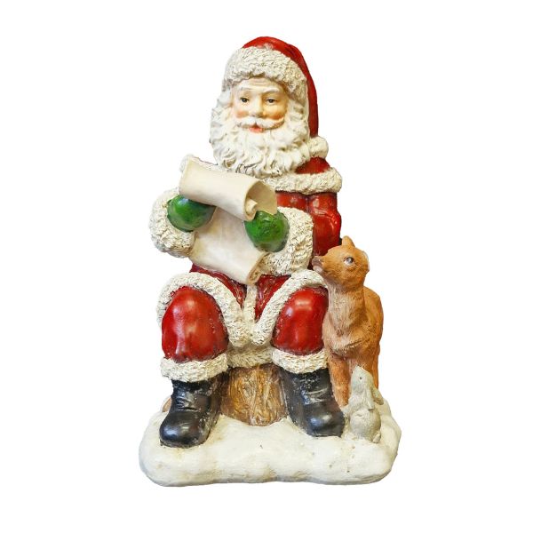 WGP Santa Sitting on a Log Checking His List Figurine 19.5cm