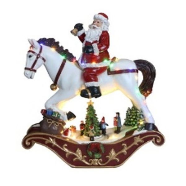 WGP Santa on a Rocking Horse with Moving Kids around a Christmas Tree 34.5cm