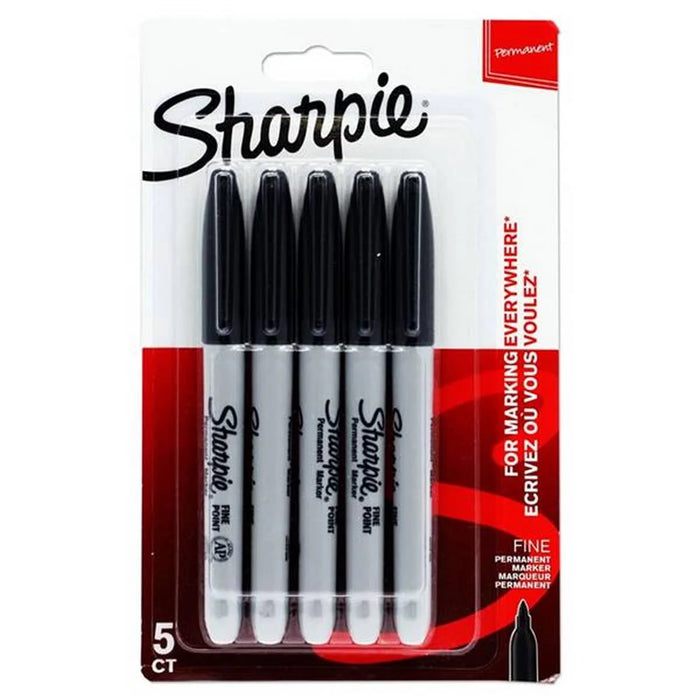 PREMIER STATIONERY Sharpie - 5 Fine Tip Permanent Markers - Black