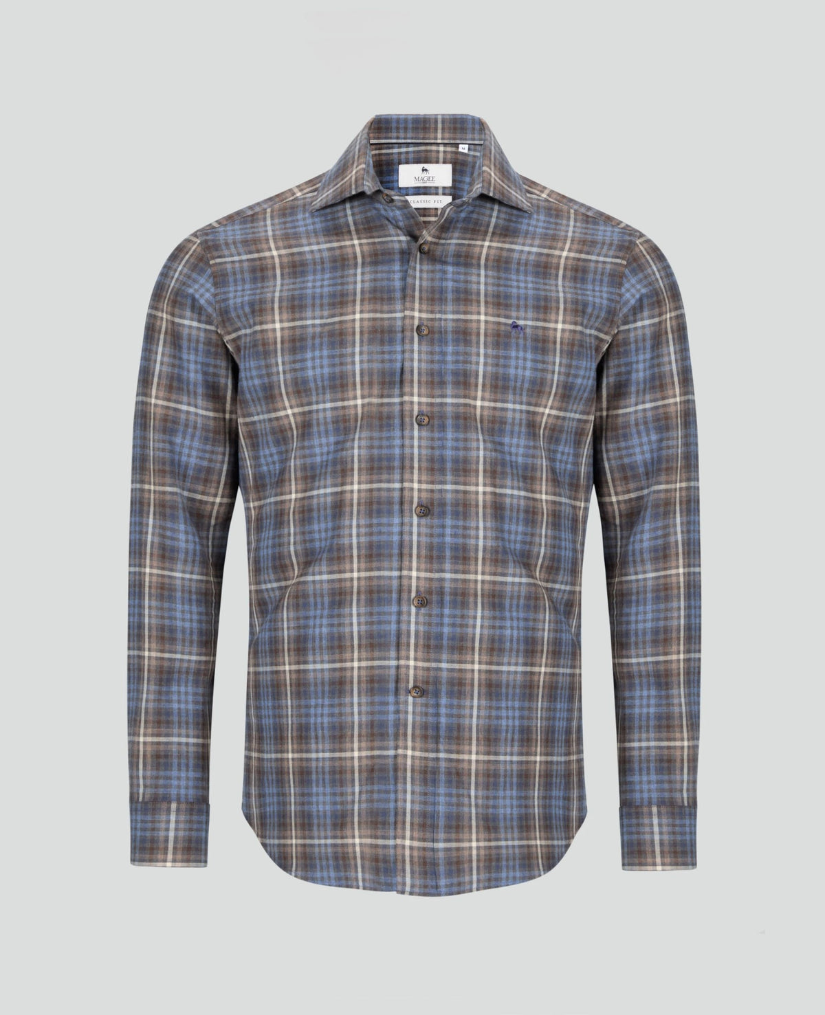 MAGEE Nephin Cotton Shirt - Blue & Brown Check