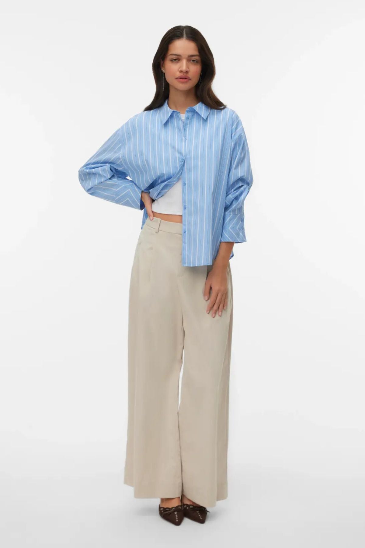 VERO MODA Monday Long Sleeve Striped Shirt - Blue