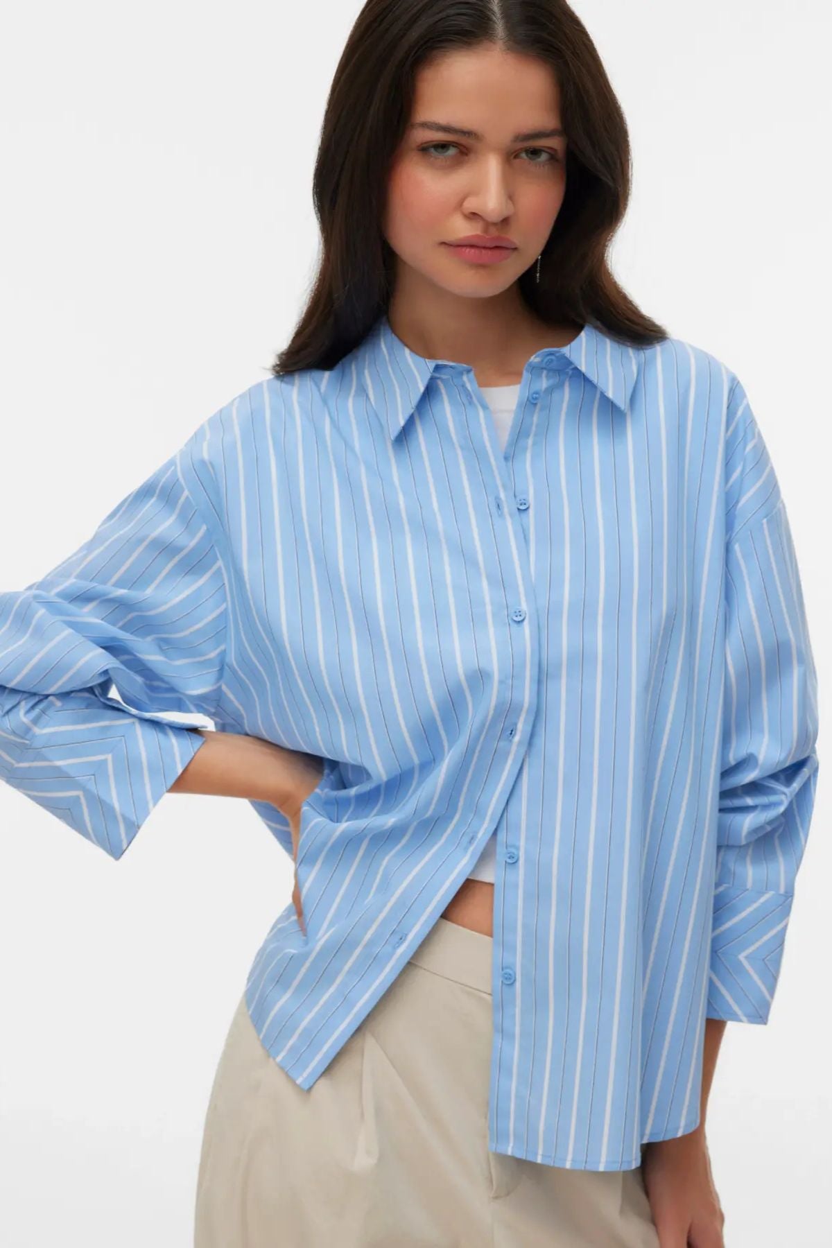 VERO MODA Monday Long Sleeve Striped Shirt - Blue