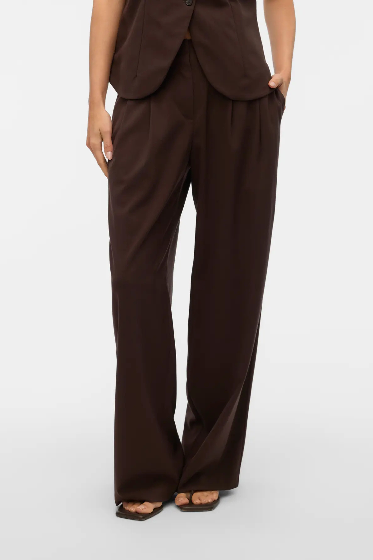 VERO MODA Siga Mid Waist Wide Leg Pants - Brown