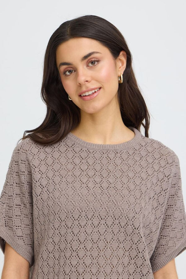 FRANSA Sinja Short Sleeve Knitted Top - Brown