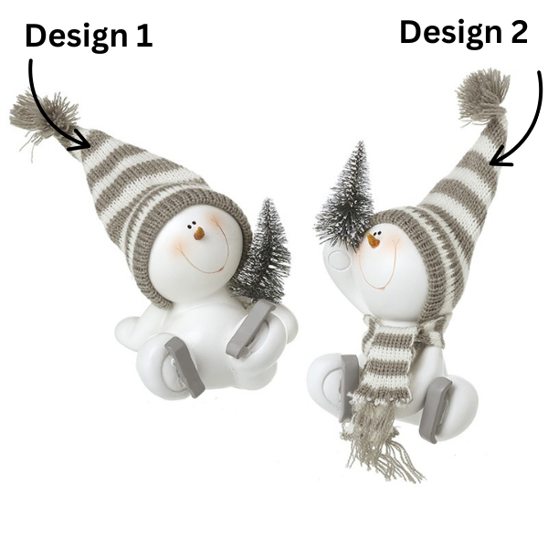 HEAVEN SENDS White Resin Skating Snowman 12cm - 1Pc