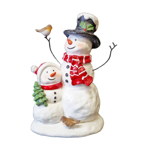 WGP Christmas Snowman Duo Ornament with Robins 25.5cm