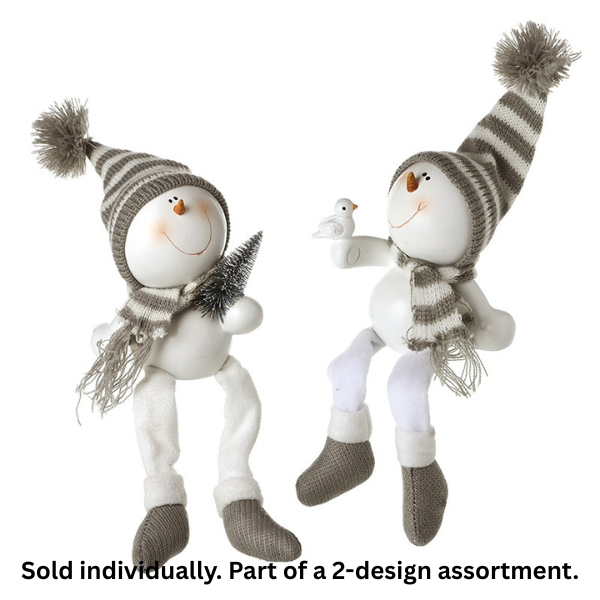 HEAVEN SENDS White Resin Dangle Leg Snowman 14cm - 1Pc