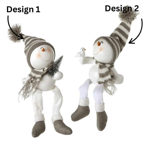 HEAVEN SENDS White Resin Dangle Leg Snowman 14cm - 1Pc