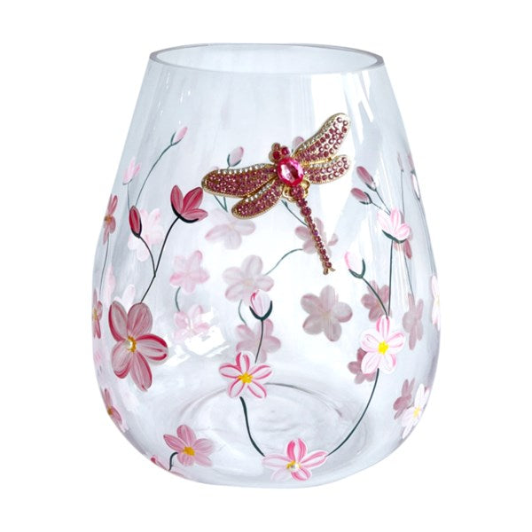 STRAITS Pink Floral Dragonfly Squat Vase 15cm