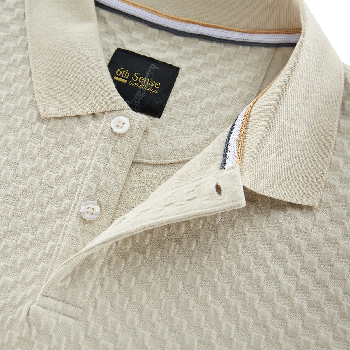 6TH SENSE Jacq Textured Short Sleeve Polo Shirt - Fog