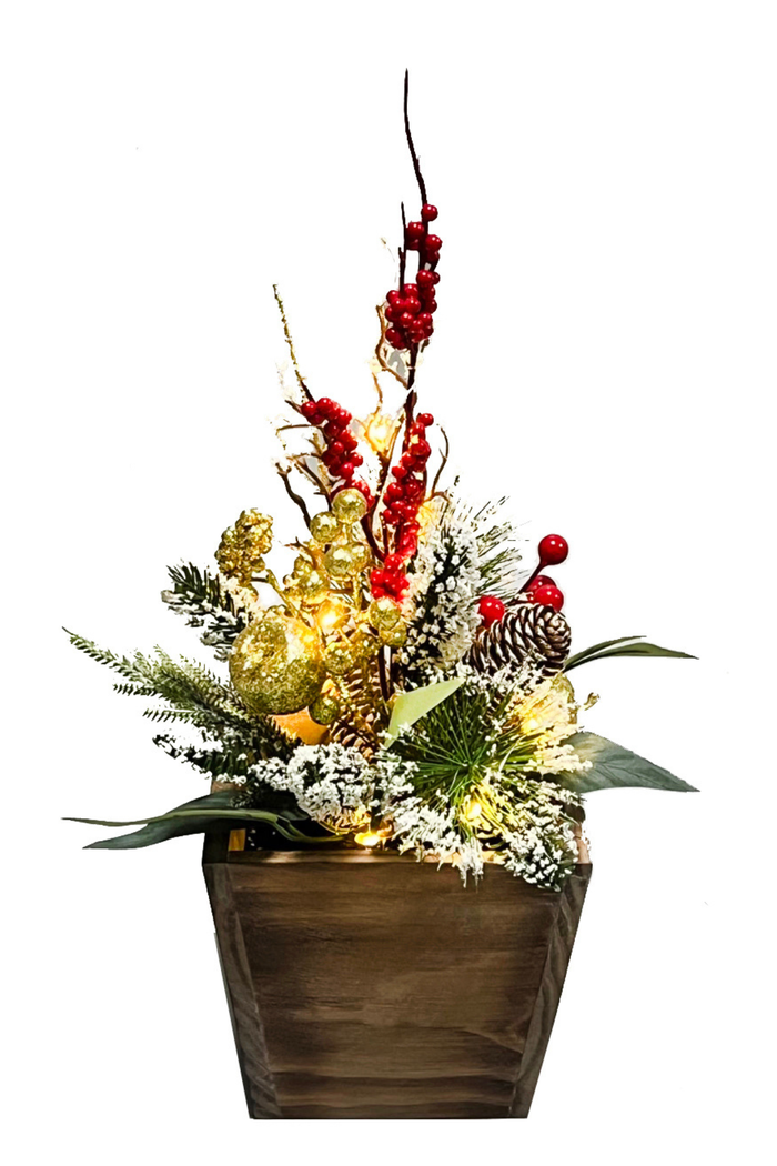 WGP Wood Gift Tray with LED Christmas Foliage 22cm