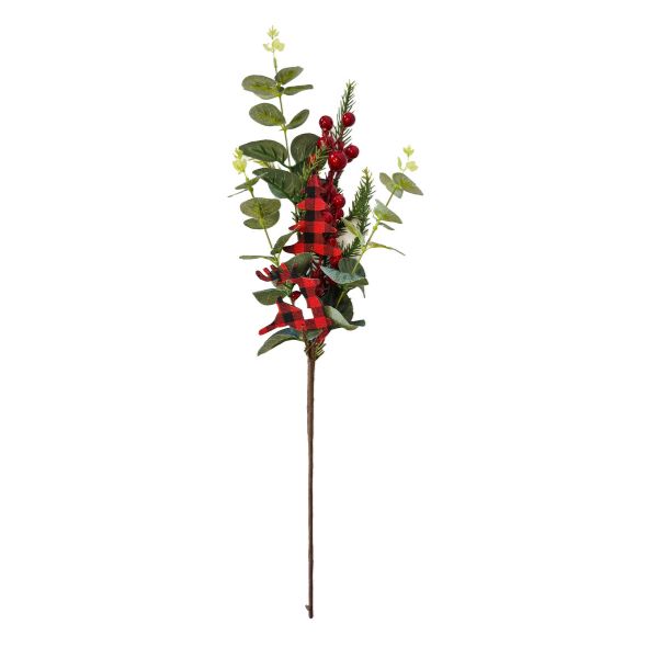 WGP Eucalyptus Stem with Red Berries and Tartan Decoration 57cm