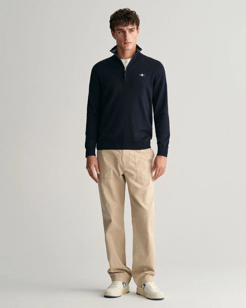 GANT : Classic Cotton Half Zip Sweater - Navy