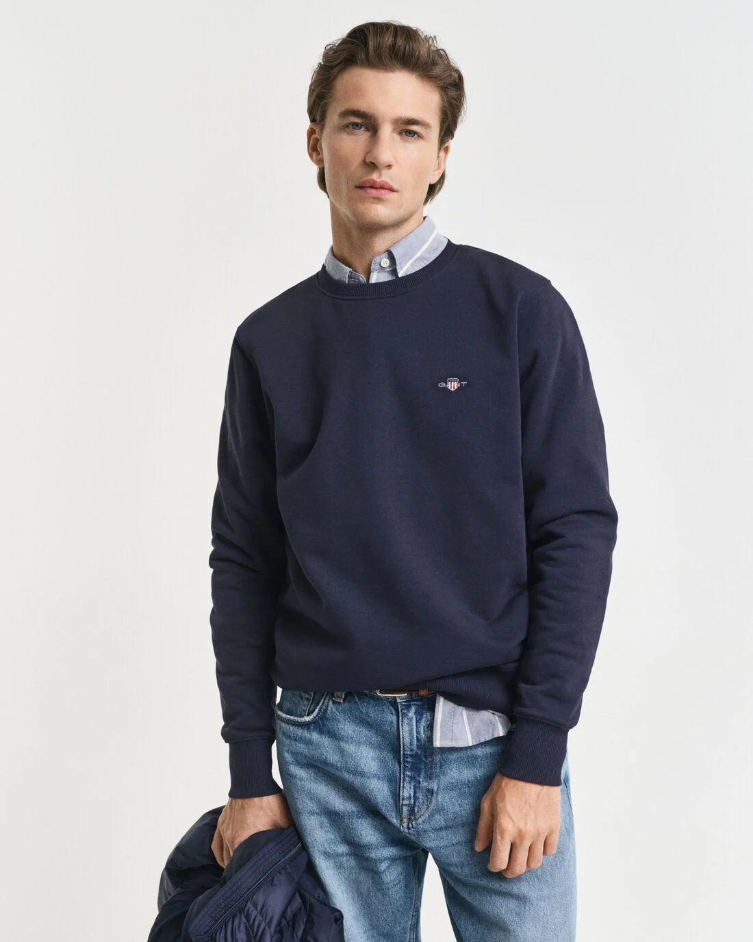 GANT Cotton Crew Neck Sweater - Navy
