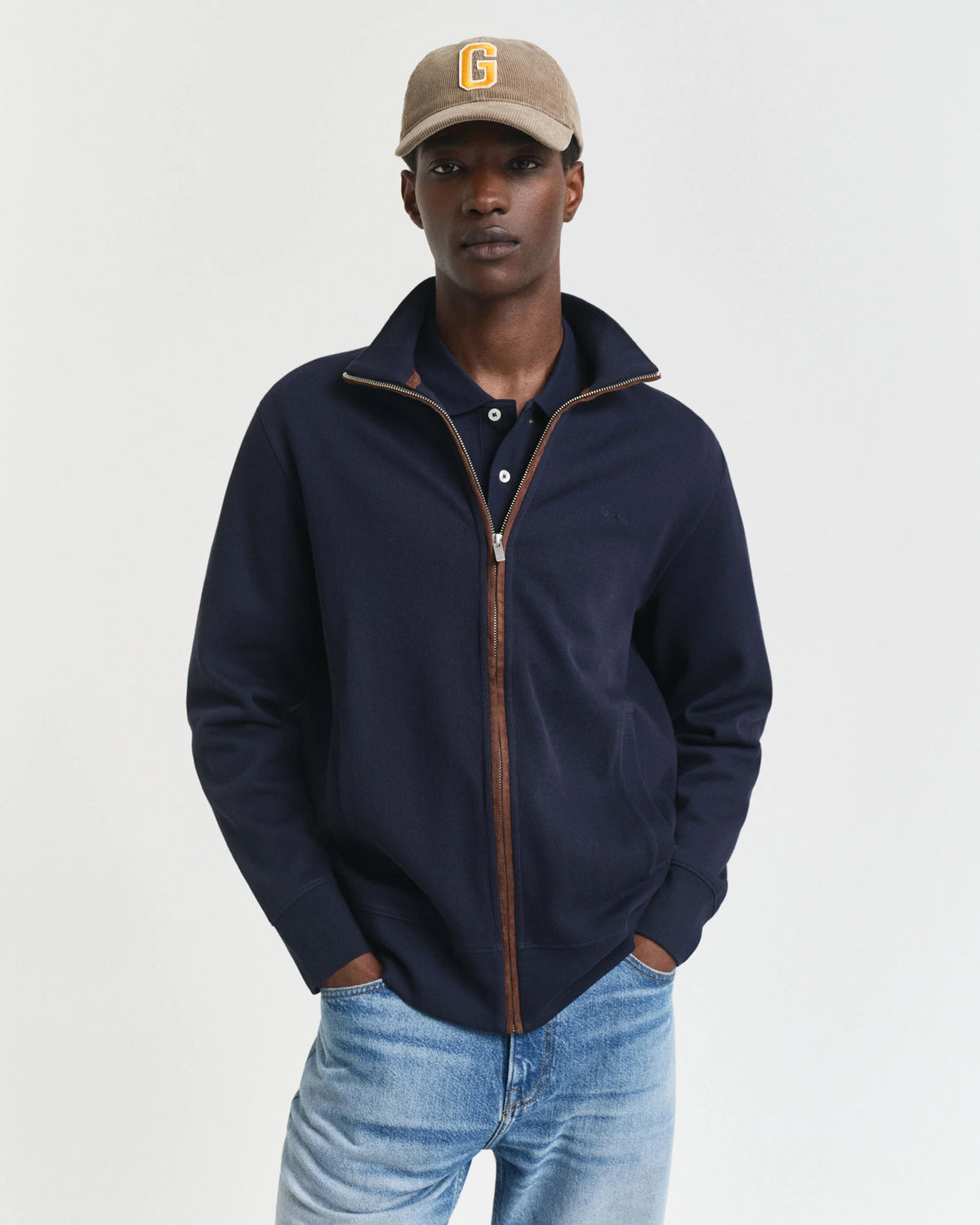 GANT Sacker Rib Zip Cardigan - Navy