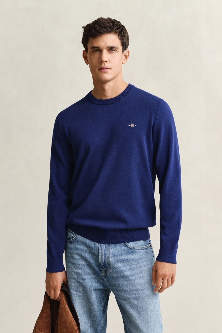 GANT Cotton Crew Neck Sweater - Rich Navy