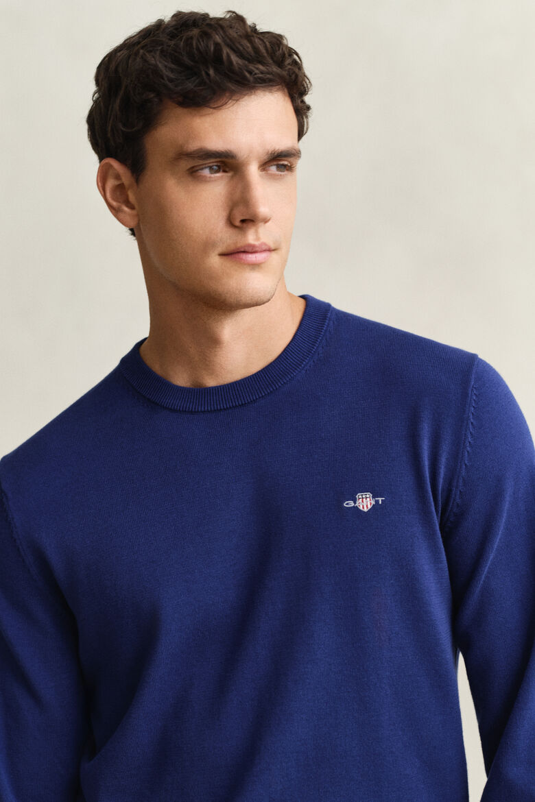 GANT Cotton Crew Neck Sweater - Rich Navy