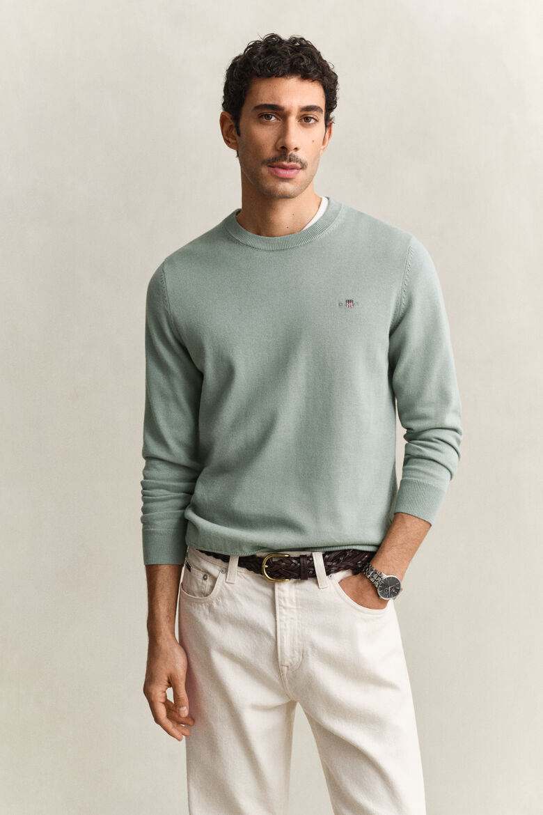 GANT Cotton Crew Neck Sweater - Sage