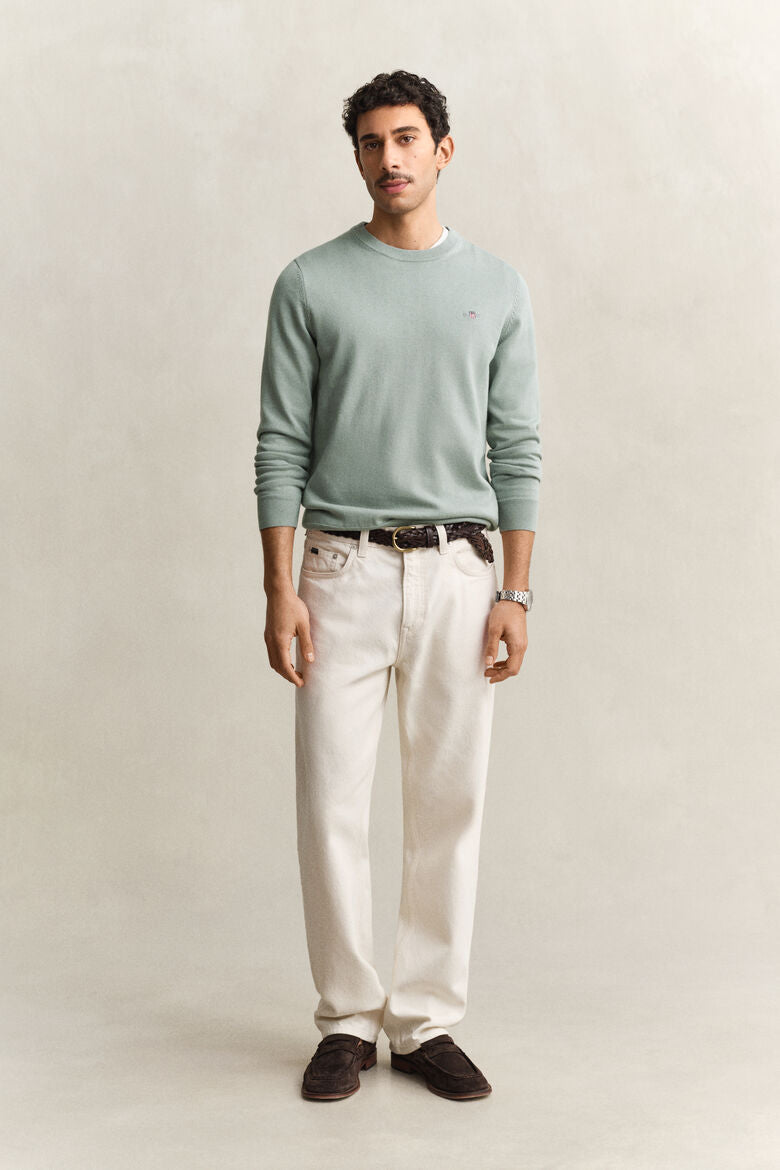 GANT Cotton Crew Neck Sweater - Sage