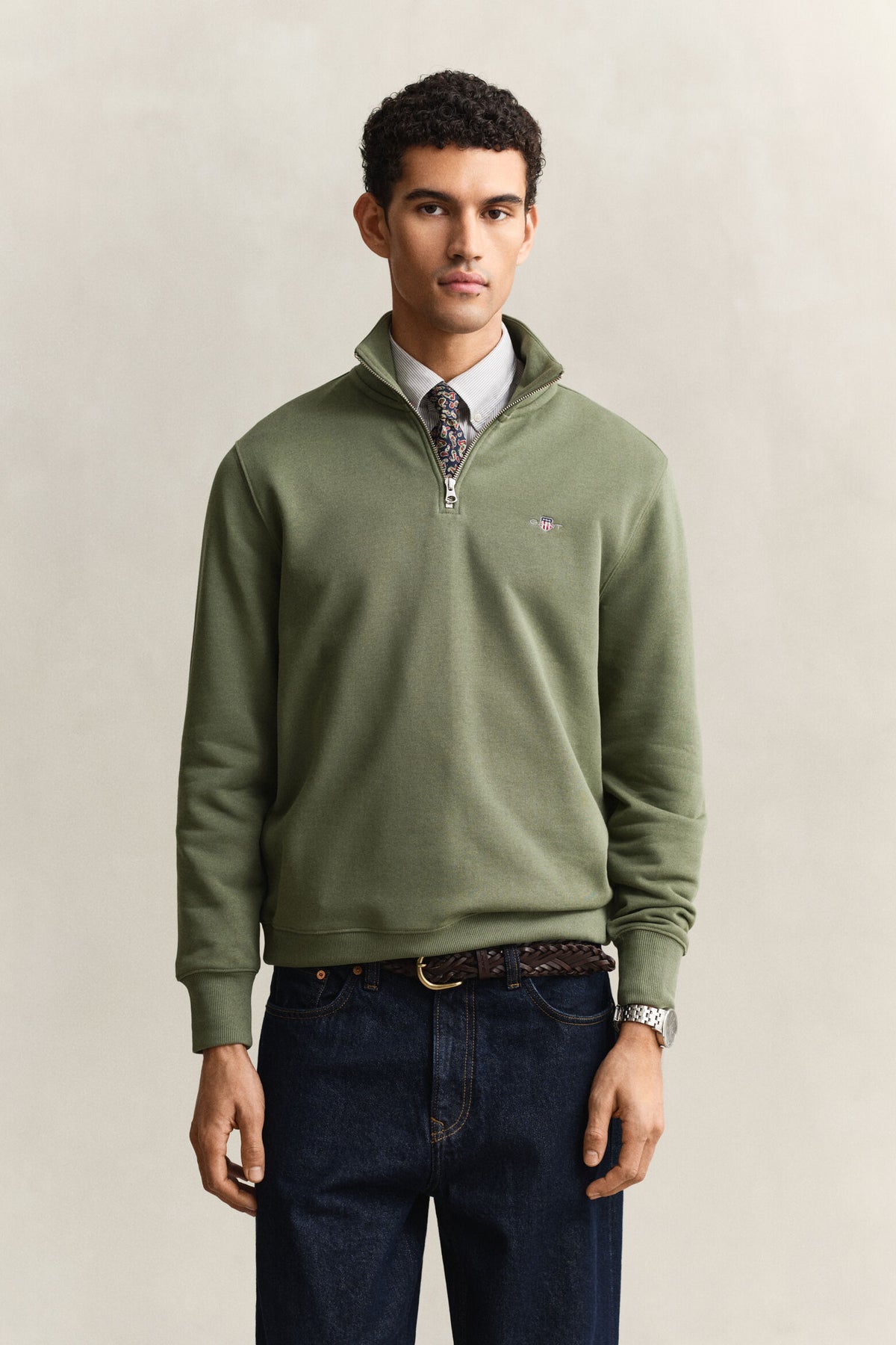 GANT Shield Half Zip Sweatshirt - Herb Green
